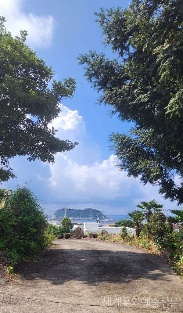 화창한 제주 서귀포... 멀리 문섬이 보인다