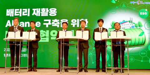 왼쪽부터 현대글로비스 이규복 대표이사, 기아 국내사업본부장 권혁호 부사장, 이철우 경북도지사, 에코프로 송호준 대표이사, 에바싸이클 류지훈 대표이사, 경북테크노파크 하인성 원장 왼쪽부터 현대글로비스 이규복 대표이사, 기아 국내사업본부장 권혁호 부사장, 이철우 경북도지사, 에코프로 송호준 대표이사, 에바싸이클 류지훈 대표이사, 경북테크노파크 하인성 원장